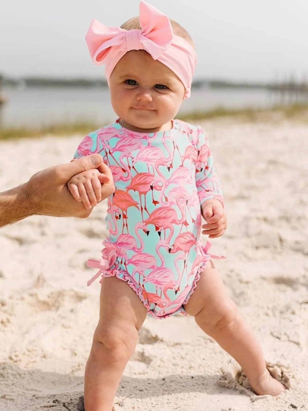 RUFFLE BUTTS Fab Flamingo Long Sleeve Rashguard One Piece Swimsuit - 0-3M